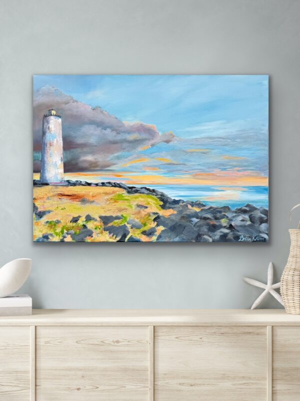 Grótta lighthouse, an oil painting of the lighthouse by Grótta in Reykjavík, painted by Bertha Kvaran