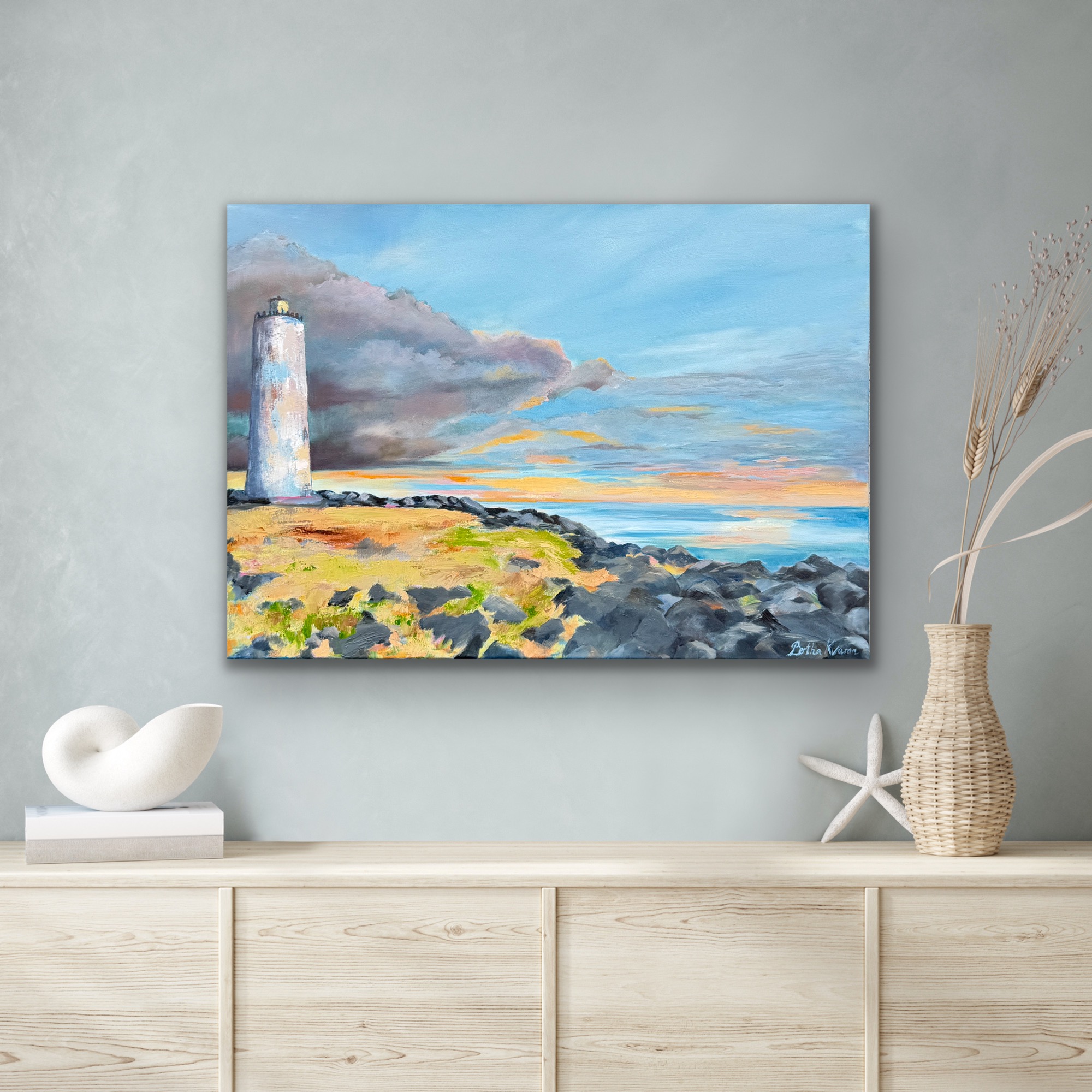 Grótta lighthouse, an oil painting of the lighthouse by Grótta in Reykjavík, painted by Bertha Kvaran