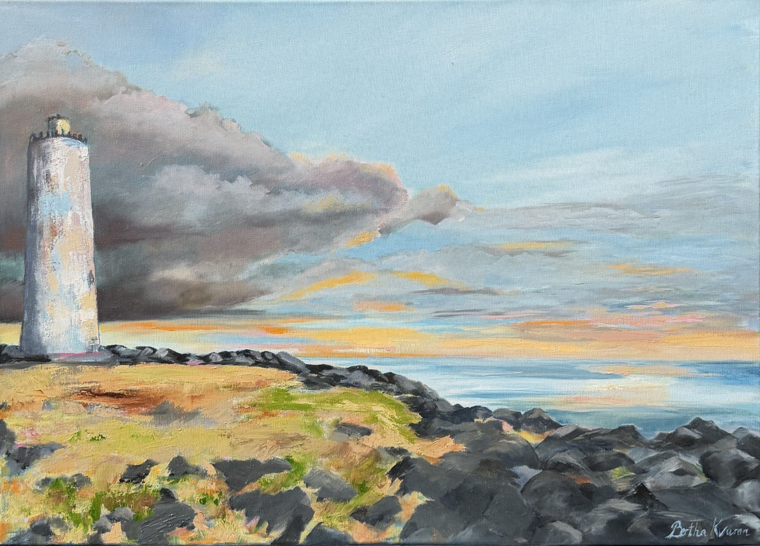 Grótta lighthouse, an oil painting of the lighthouse by Grótta in Reykjavík, painted by Bertha Kvaran