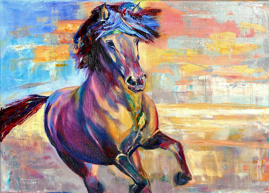 Abstract vibrant painting of an Icelandic horse by Bertha Kvaran