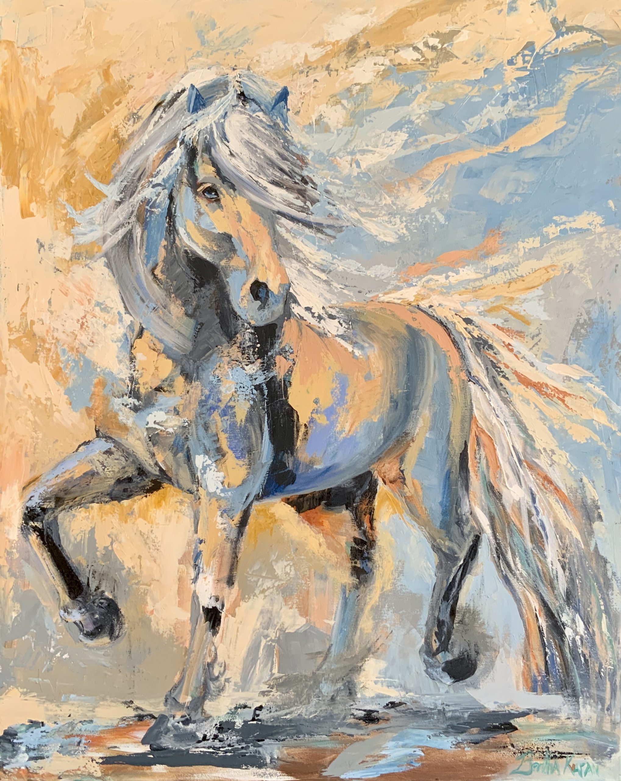 Ljósálfur | abstract painting of an Icelandic horse by Bertha Kvaran