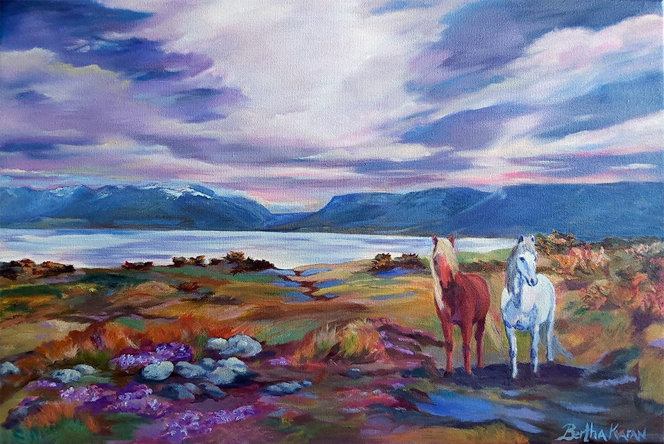 A couple of horses | vibrant oil painting by Bertha Kvaran