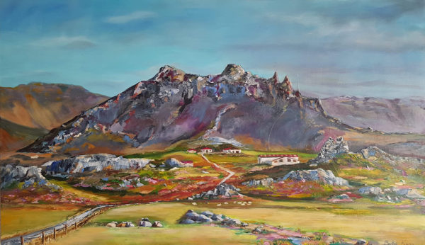 Hítardalur | Oil painting of the farm Hítardalur in West Iceland by Bertha Kvaran