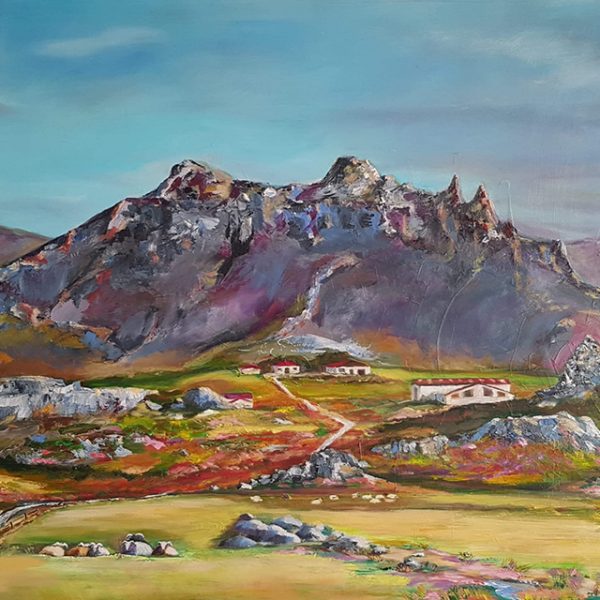 Hítardalur | Oil painting of the farm Hítardalur in West Iceland by Bertha Kvaran