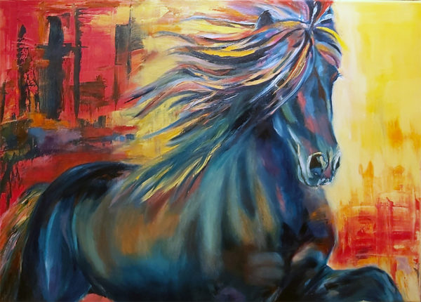 Hljómur Túnsbergi | Abstract acrylic painting of an Icelandic horse by Bertha Kvaran