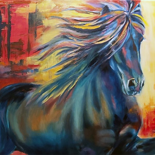 Hljómur Túnsbergi | Abstract acrylic painting of an Icelandic horse by Bertha Kvaran