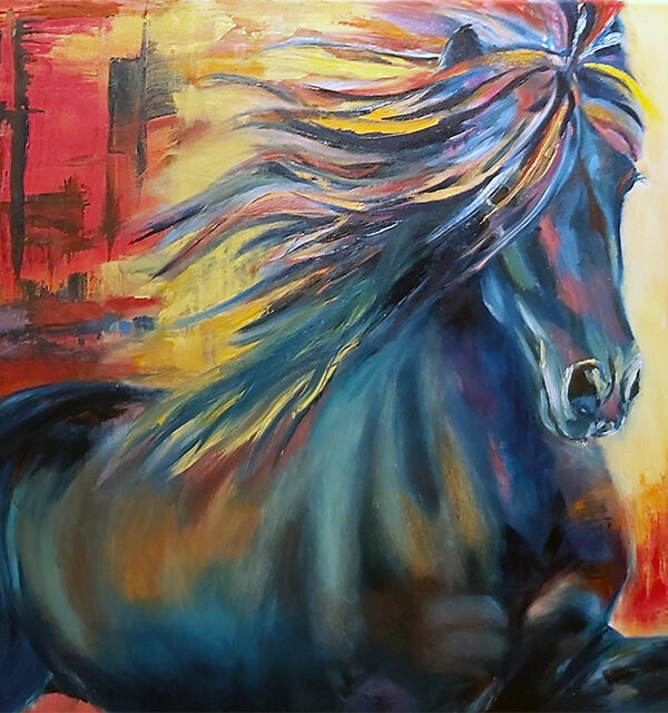 Hljómur Túnsbergi | Abstract acrylic painting of an Icelandic horse by Bertha Kvaran