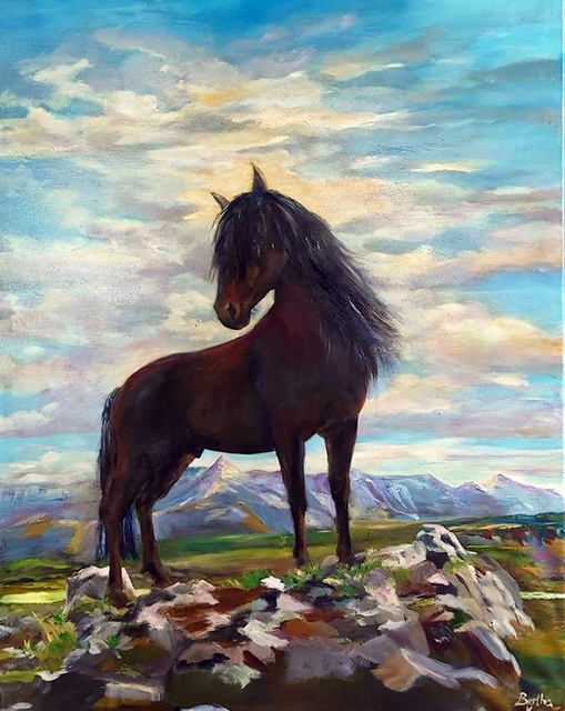 A horse on a rock | oil painting by Bertha Kvaran