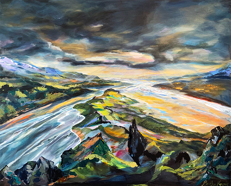 Þórsmörk Areal View | Abstractlandscape painting by Bertha Kvaran
