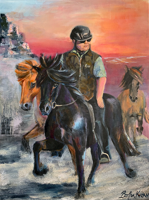 Let's ride together | Acrylic painting of a man and his Icelandic horses