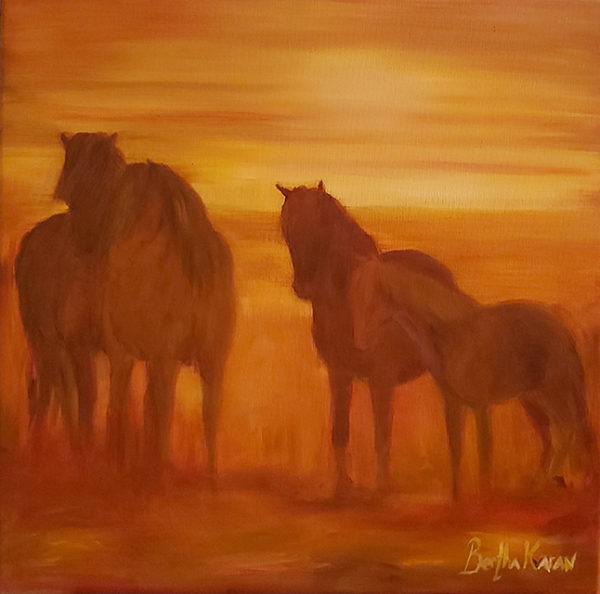 Horses in the sunset | painting by Bertha Kvaran