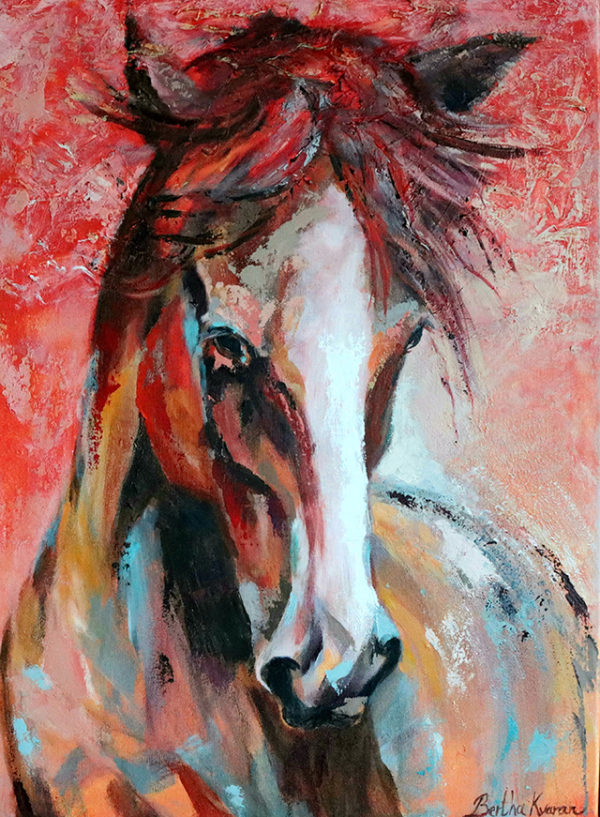 Blesa | Abstract gestural painting of a red chestnut Icelandic mare with a blaze