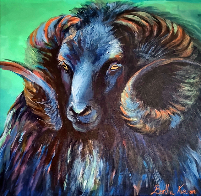 The Black Sheep | Abstract painting of a ram by Bertha Kvaran