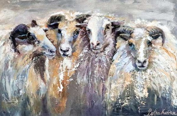 Gibbagibb | Gestural heavily textured painting of Icelandic Sheep by Bertha Kvaran