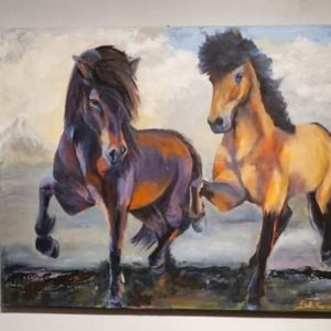Sisters | Painting of two Icelandic mares by Bertha Kvaran