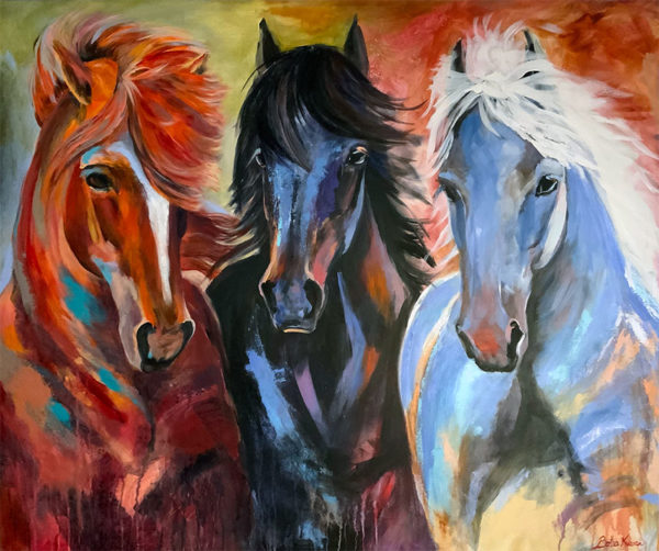 The Three Of Us | Abstract painting of Icelandic Horses by Bertha Kvaran