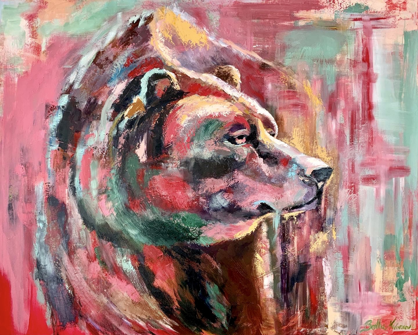 The Bear, abstract portrait of a bear oil painting by Bertha Kvaran