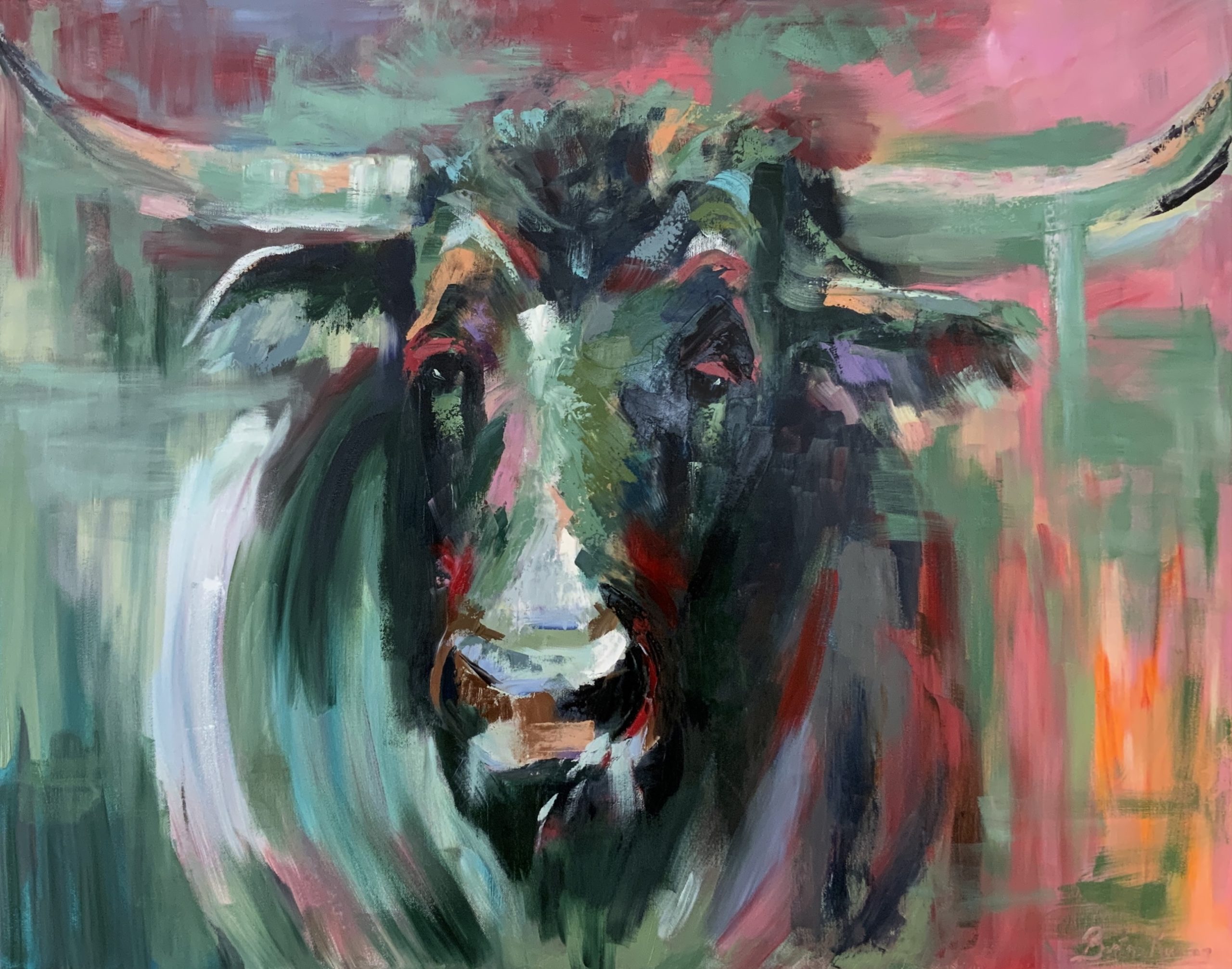 The Bull, abstract oil painting by Bertha Kvaran