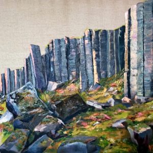 Gerðuberg basalt columns in Snæfellsnes Peninsula, oil painting by Bertha Kvaran