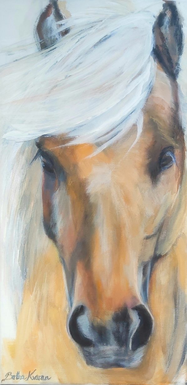 Sweet Palomino, portrait painting of a palomino Icelandic horse