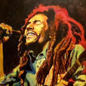 Bob Marley, an abstract expressive portrait painting by Bertha Kvaran