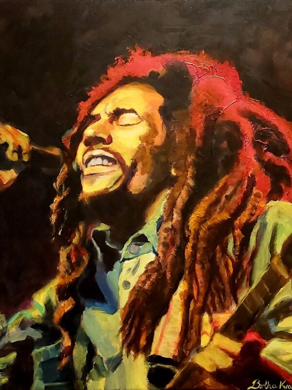 Bob Marley, an abstract expressive portrait painting by Bertha Kvaran