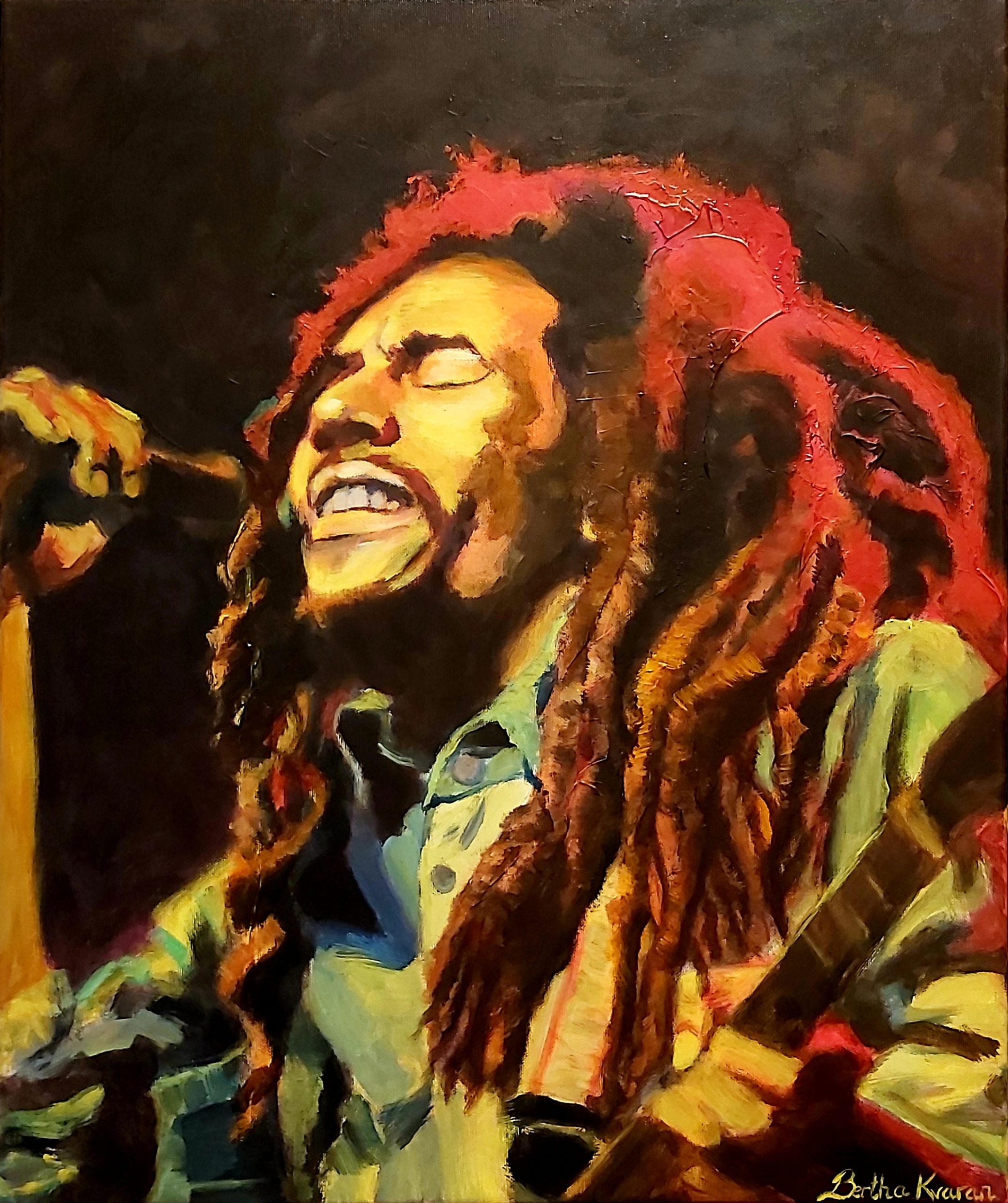 Bob Marley, an abstract expressive portrait painting by Bertha Kvaran