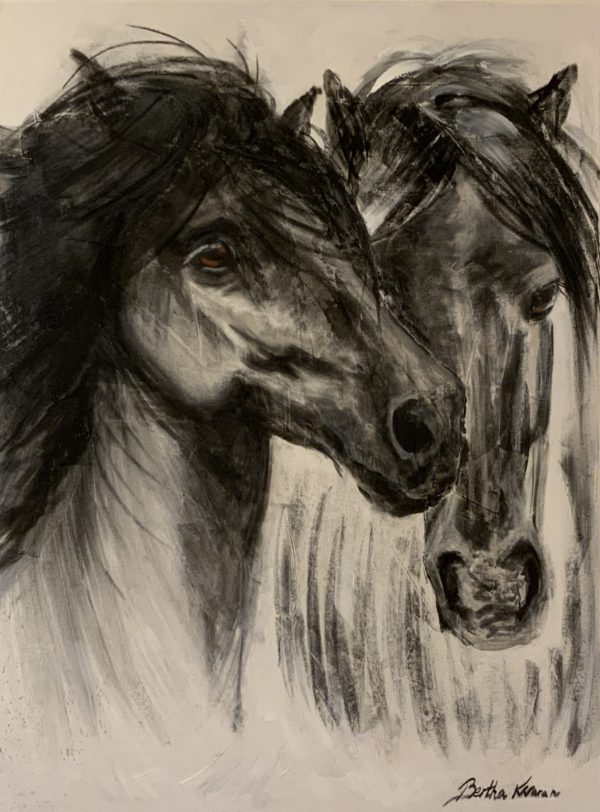 The Bond Between Two Horses Mixed Media painting of two horses by Bertha Kvaran