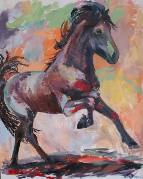 Color Run, oil painting of an Icelandic horse by the artist Bertha Kvaran