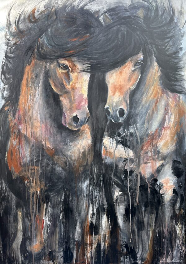 Icelandic horse art, a painting of two icelandic horses by Bertha Kvaran