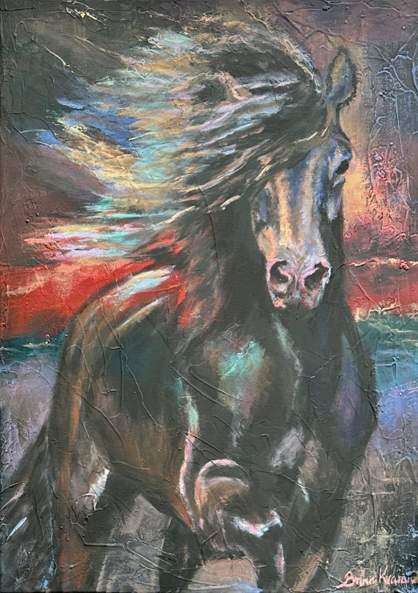 Simply the Best, abstract painting of an Icelandic horse by Bertha Kvaran