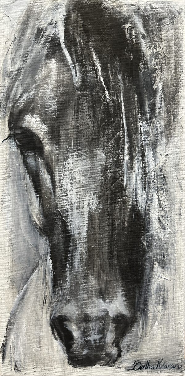Gæðingur, abstract charcoal painting of an Icelandic horse by Bertha Kvaran