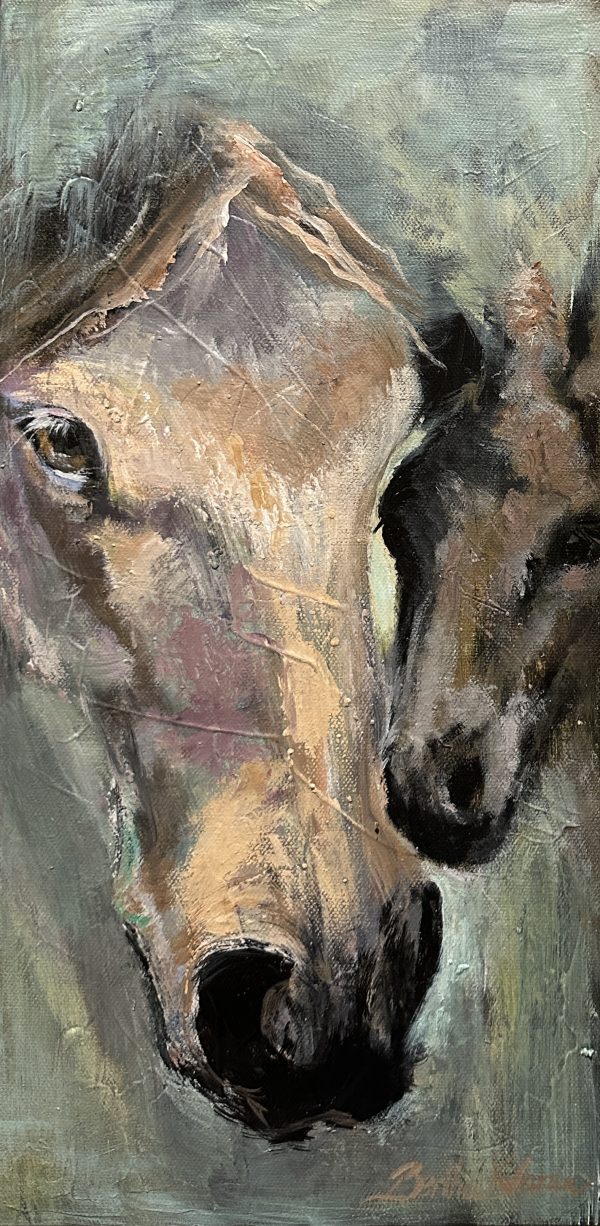 Breeding mare with her foal, a painting by Bertha Kvaran