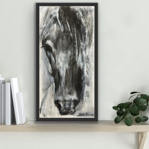 Gæðingur, abstract charcoal painting of an Icelandic horse by Bertha Kvaran