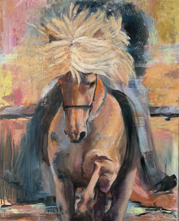 Gljátoppur, painting of a palomino Icelandic horse by Bertha Kvaran ART