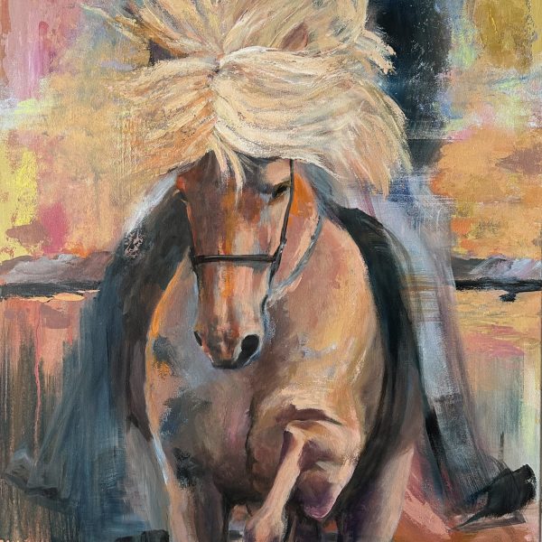 Gljátoppur, painting of a palomino Icelandic horse by Bertha Kvaran ART