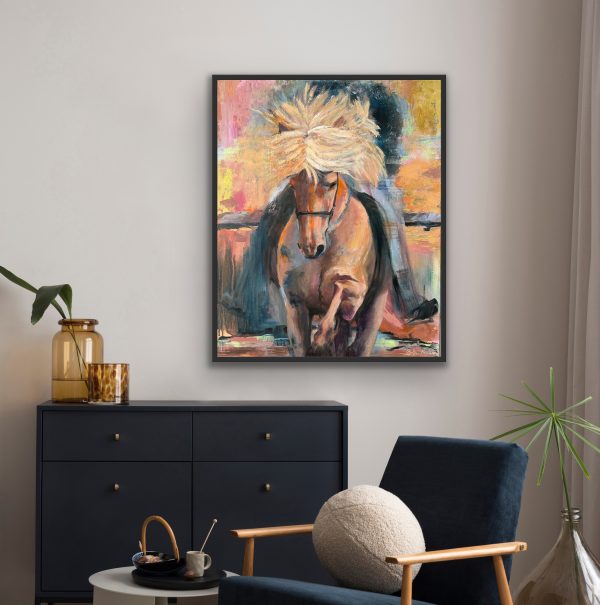 Gljátoppur, painting of a palomino Icelandic horse by Bertha Kvaran ART