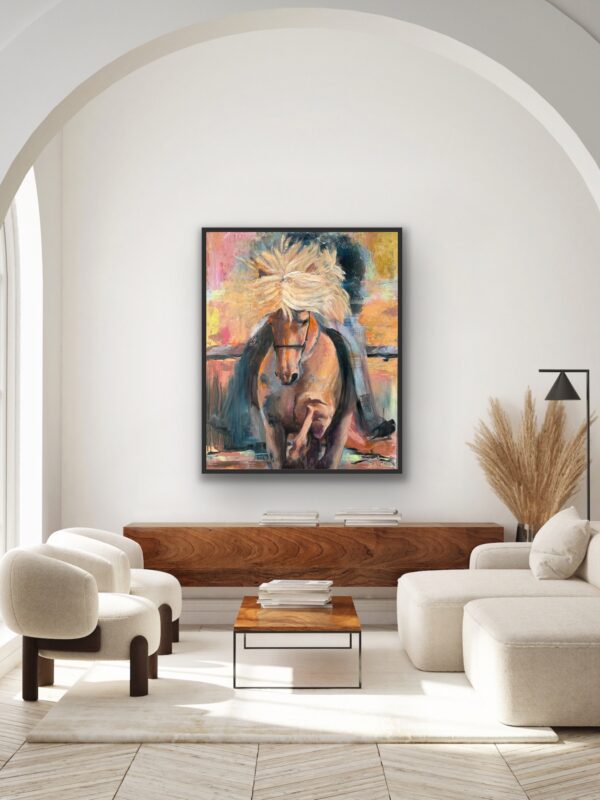 Gljátoppur, painting of a palomino Icelandic horse by Bertha Kvaran ART