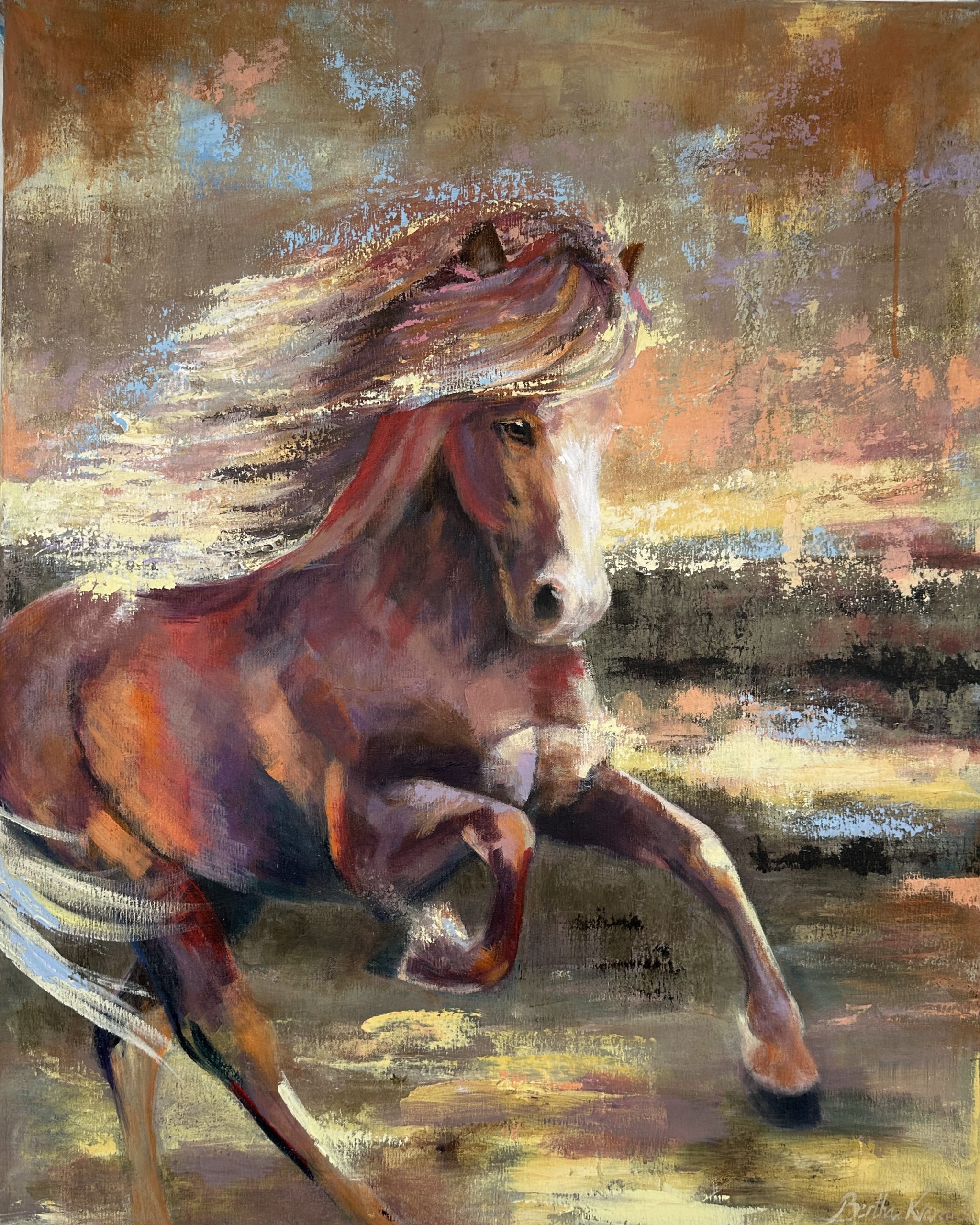 Running for the hills, painting of an icelandic horse by Bertha Kvaran ART