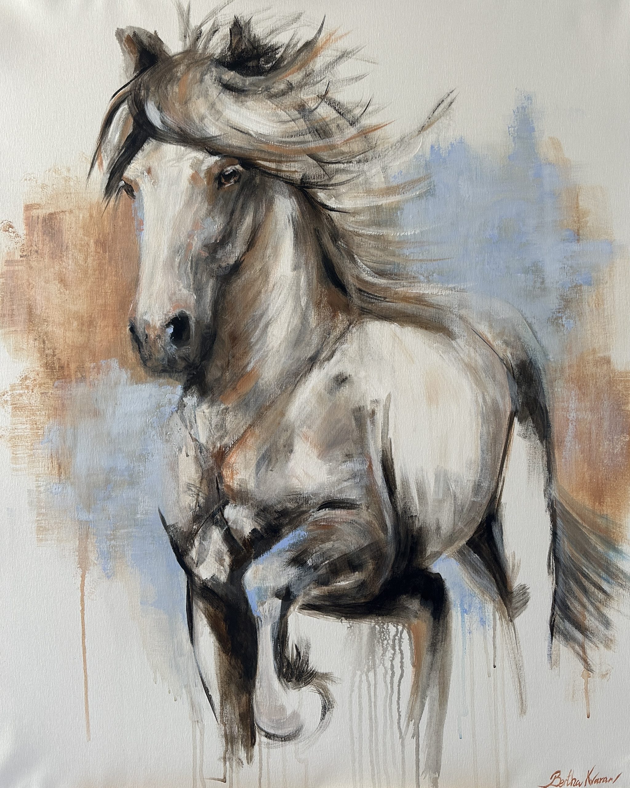 White horse on canvas, painting by Bertha Kvaran ART