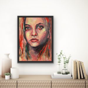 Colorful girl, abstract portrait painting by Bertha Kvaran