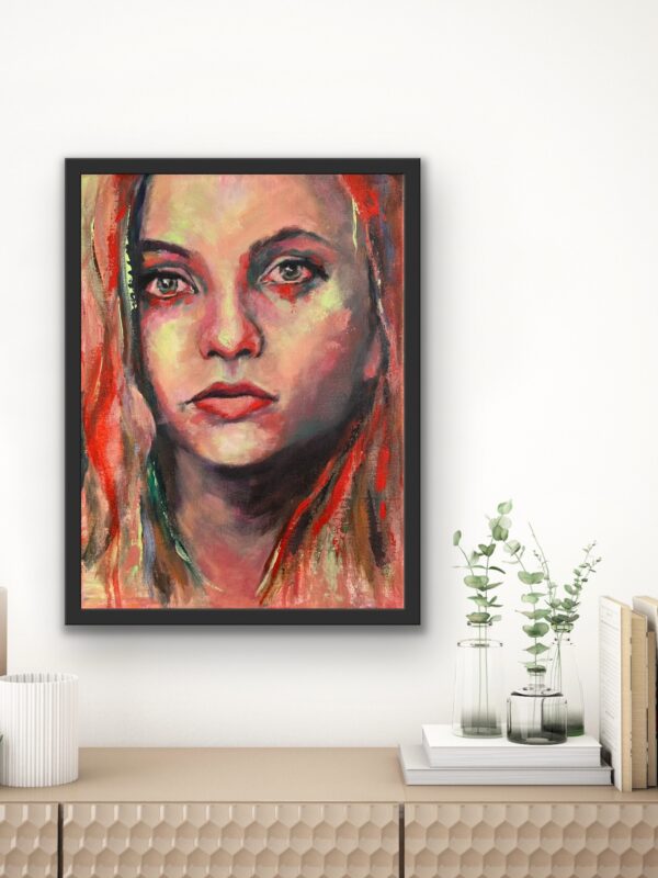 Colorful girl, abstract portrait painting by Bertha Kvaran