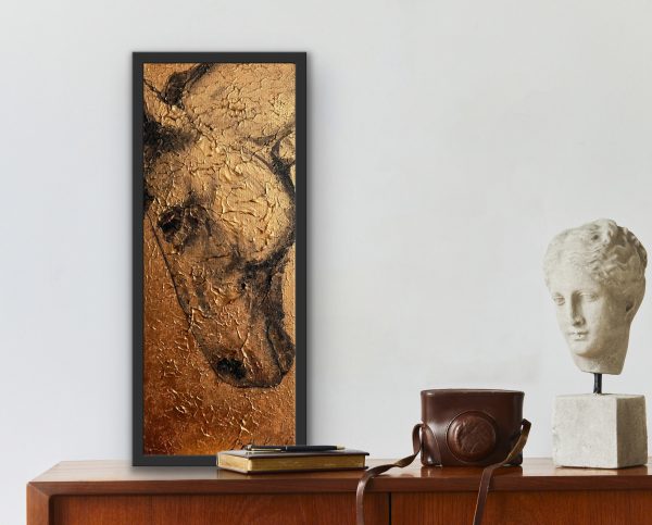 Bronze horse, abstract mixed media of a horses head by Bertha Kvaran