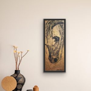 A bronze horse too, mixed media abstract painting of a horses head by Bertha Kvaran