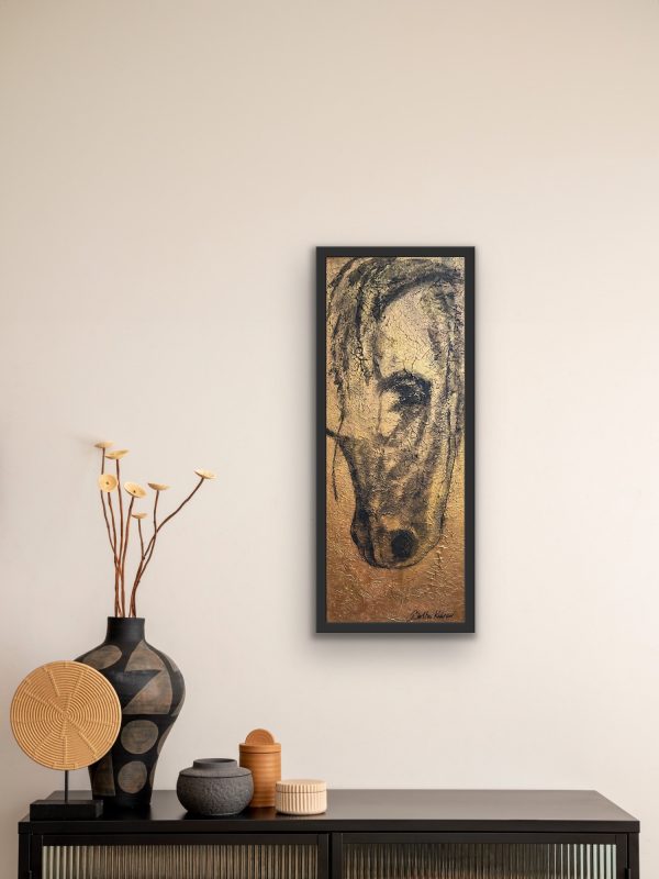 A bronze horse too, mixed media abstract painting of a horses head by Bertha Kvaran