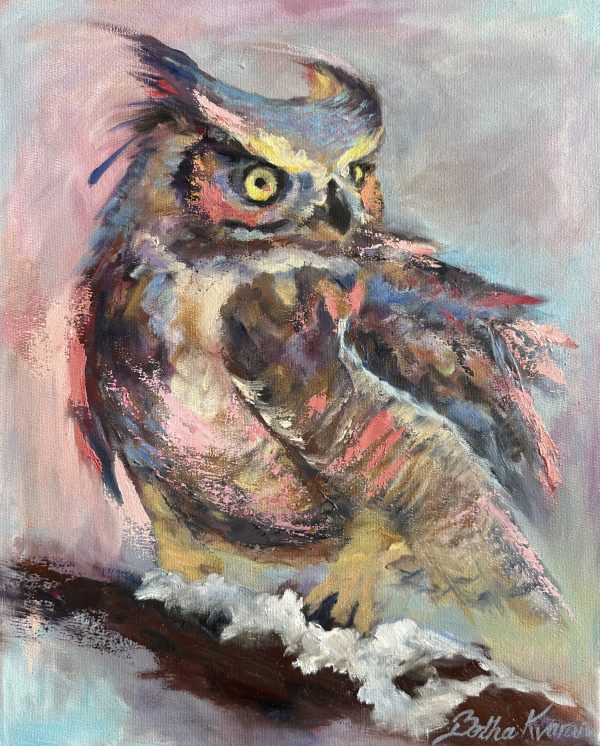 The Oily Owl, an oil painting of an owl, by Bertha Kvaran