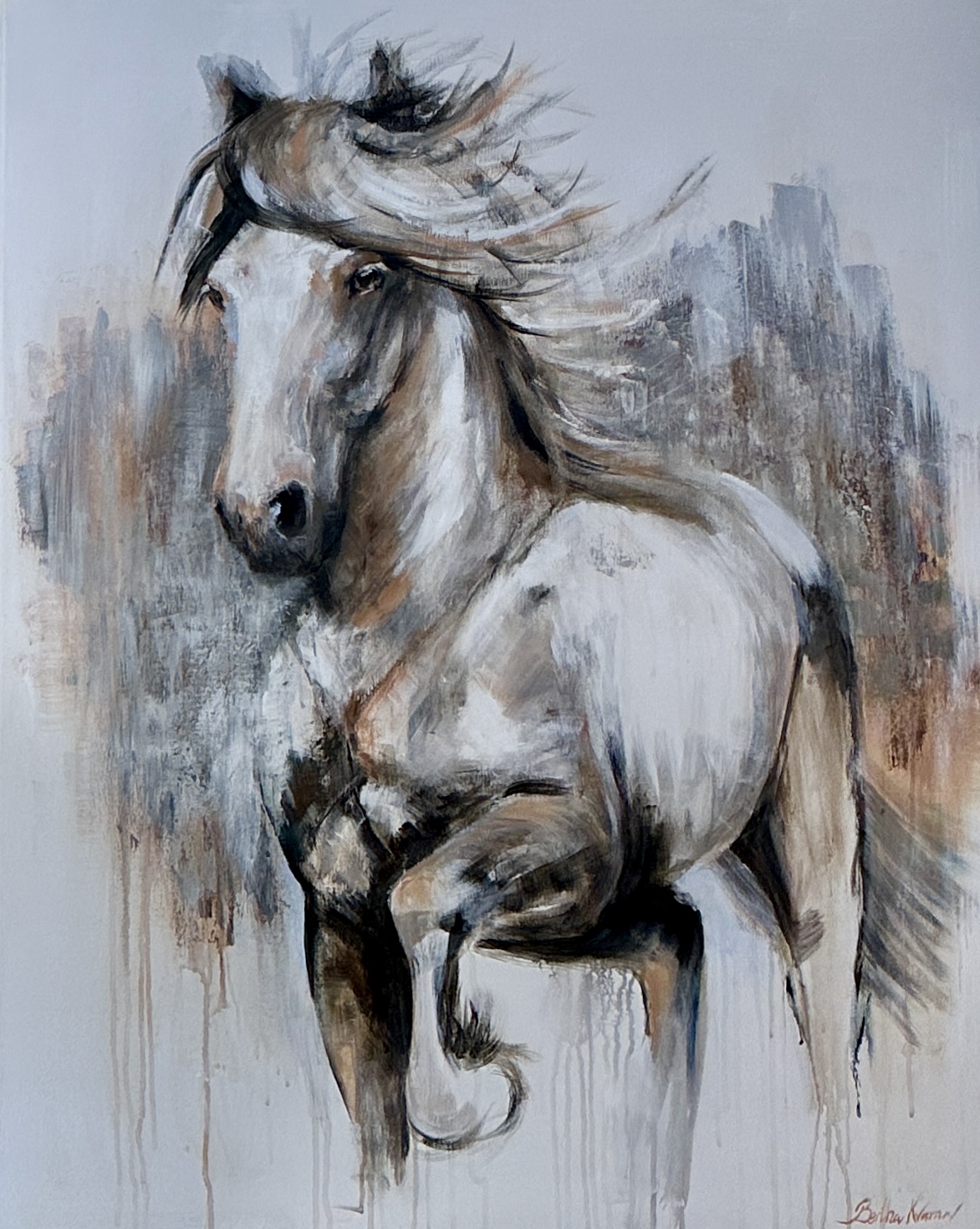 White horse on canvas, painting by Bertha Kvaran ART