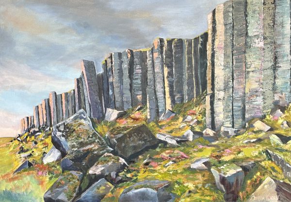 Gerðuberg basalt columns in Snæfellsnes Peninsula, oil painting by Bertha Kvaran