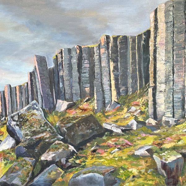 Gerðuberg basalt columns in Snæfellsnes Peninsula, oil painting by Bertha Kvaran