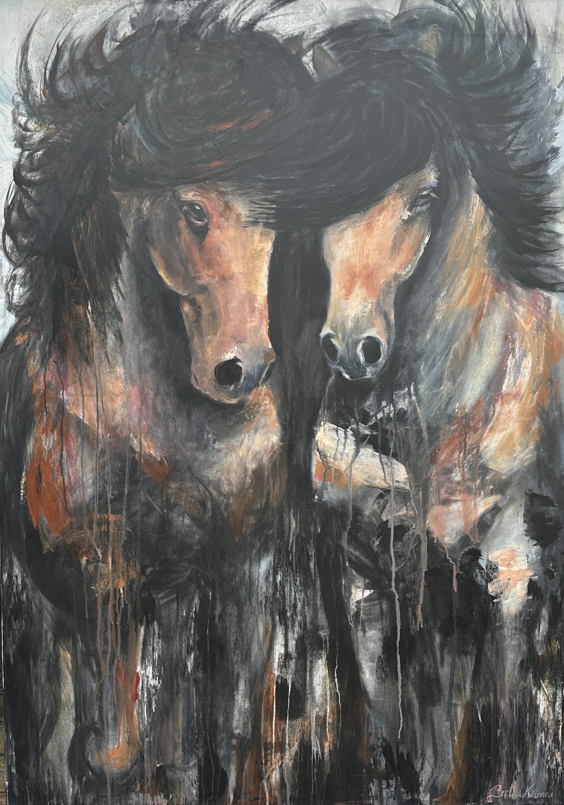 Icelandic horse art, a painting of two icelandic horses by Bertha Kvaran